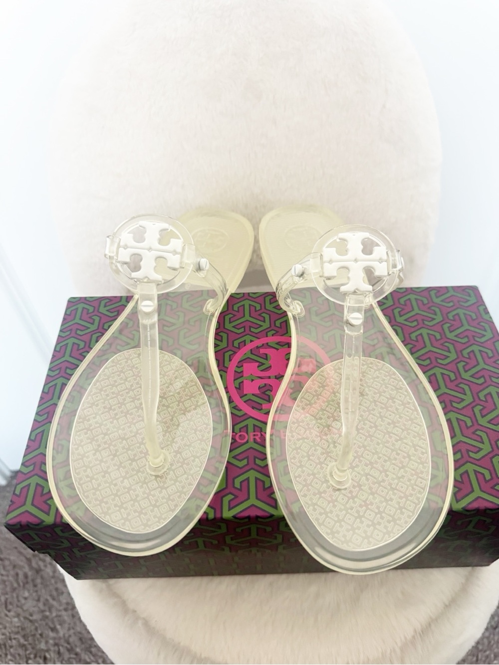 Tory Burch Mini Miller Flats Thong-TPU Jelly Clear Flat Shoes Size 6